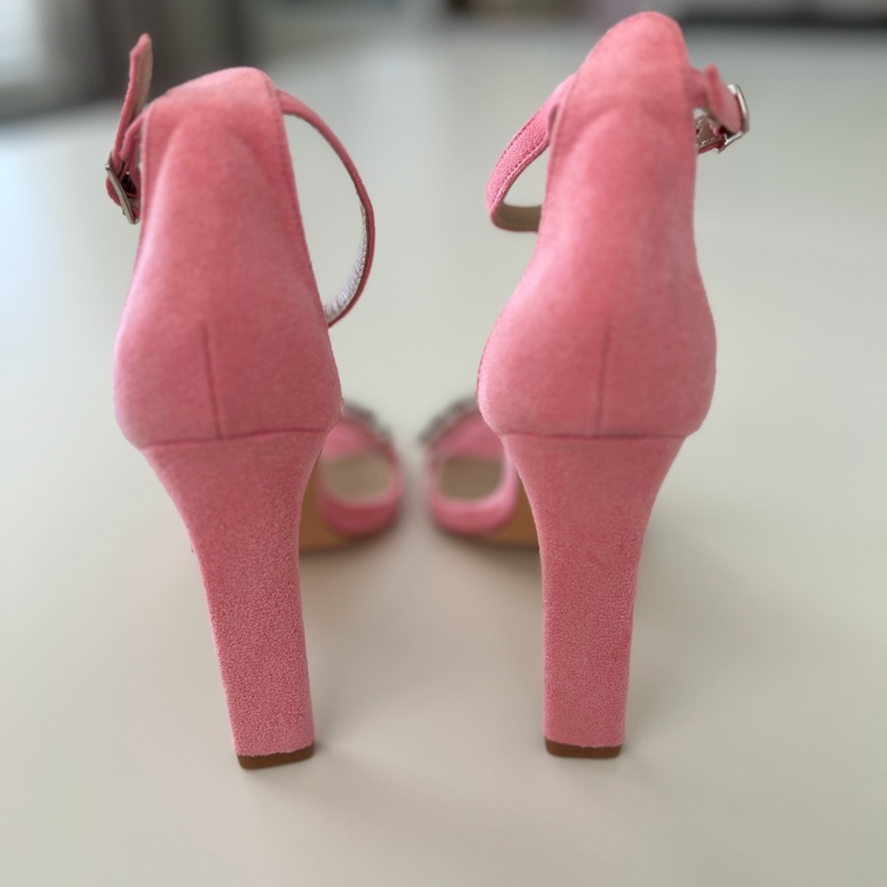 Lulus Pink Suede High-heels with Rhinestones - Picture 7 of 9